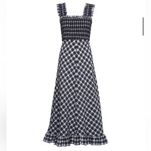 Ganni seersucker dress in black/white plaid (size 34 / xs)